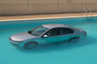 She Mistakes the Brake for the Accelerator, Car Ends Up at the Bottom of a Town Pool