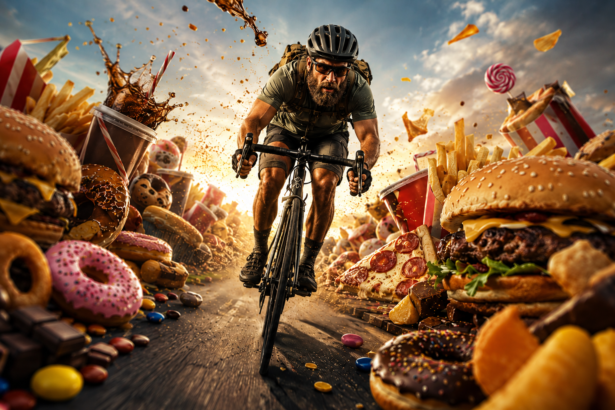 Junk Food et un cycliste